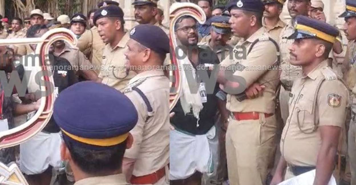 In the video, the police official was seen quarrelling with the mahouts who were heading to feed the elephants paraded in the festival. Photo: Screengrab