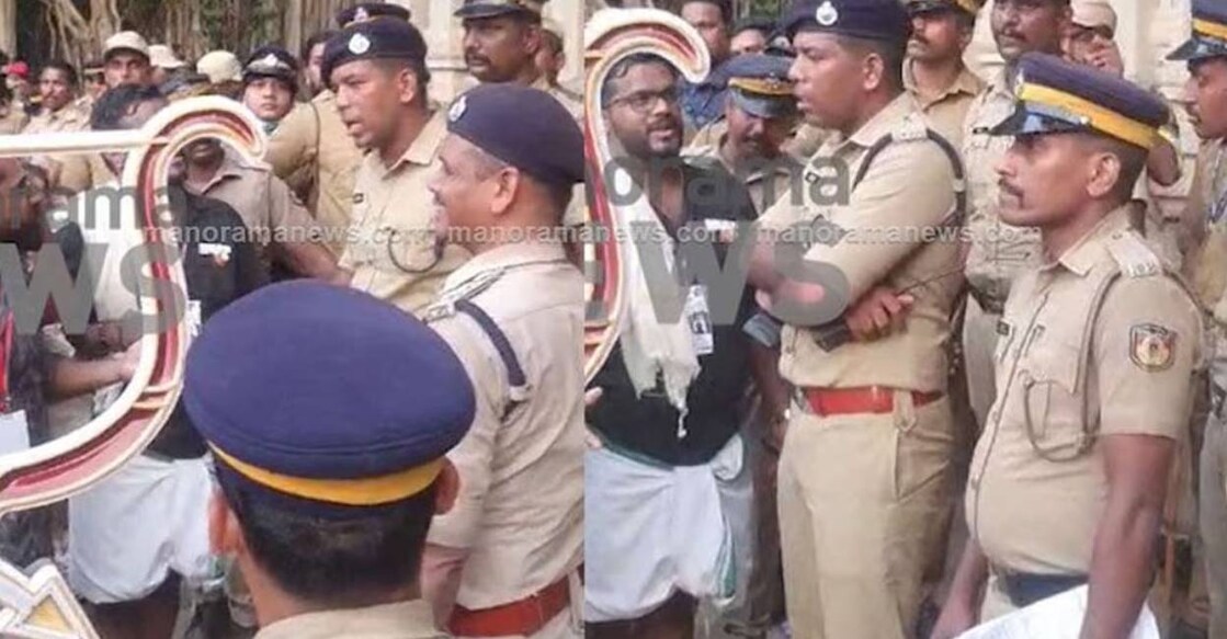thrissur-pooram-commissioner In the video, the police official was seen quarrelling with the mahouts who were heading to feed the elephants paraded in the festival. Photo: Screengrab