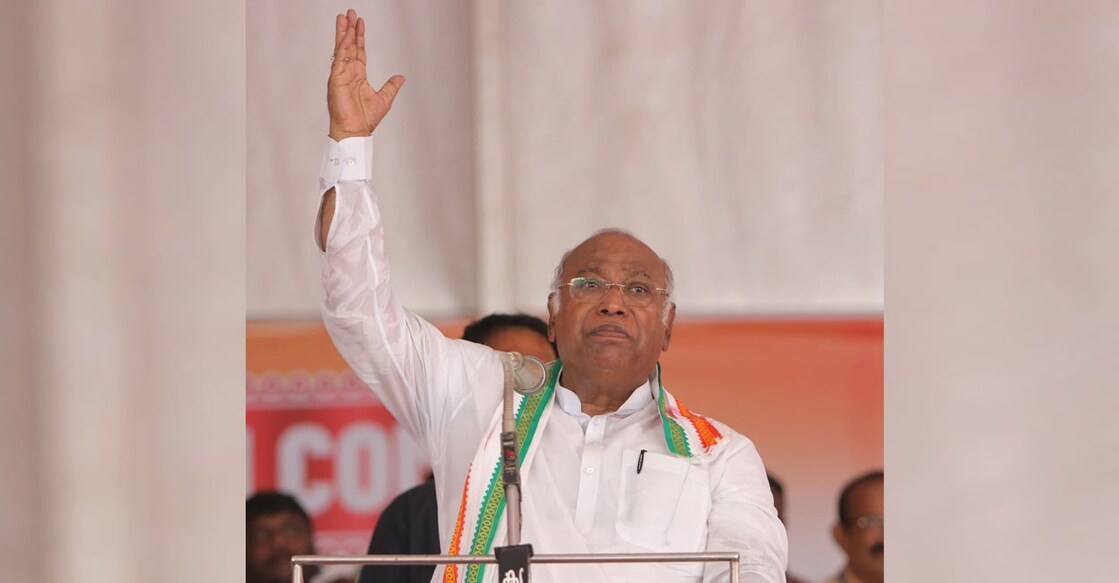 Congress President Mallikarjun Kharge delivers an address during a public meeting at Sulthan Bathery in Wayanad on Tuesday. Photo: Facebook/IndianNationalCongress