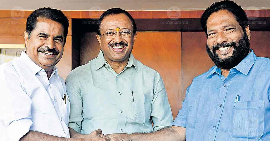 Adoor Prakash, V Muraleedharan, V Joy. Photo: Manorama