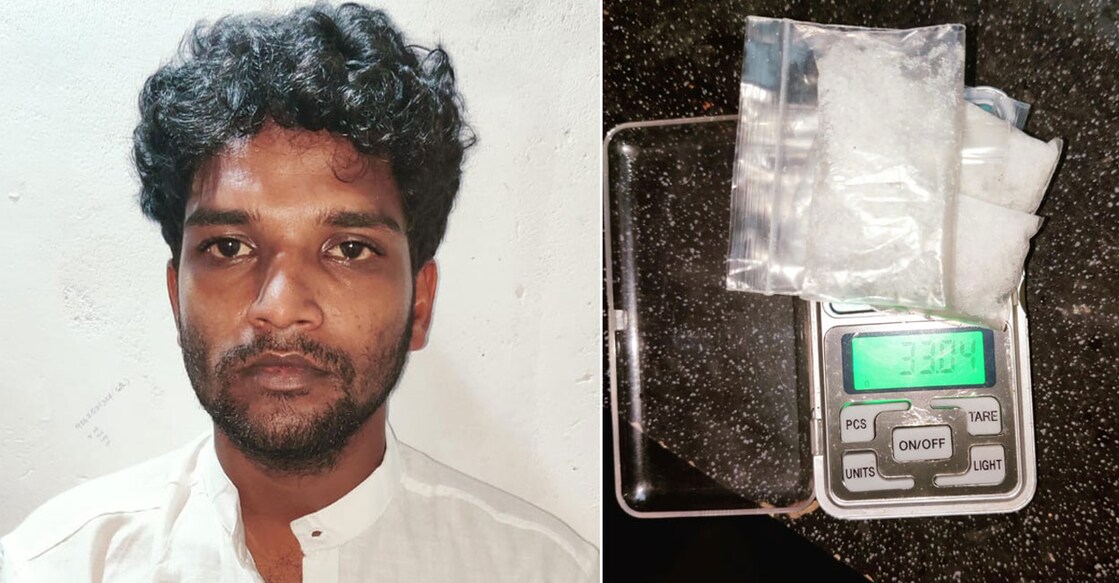 L-R: The accused Anwar Shah (Podimon) and the MDMA seized from him. Photos: Special arrangement