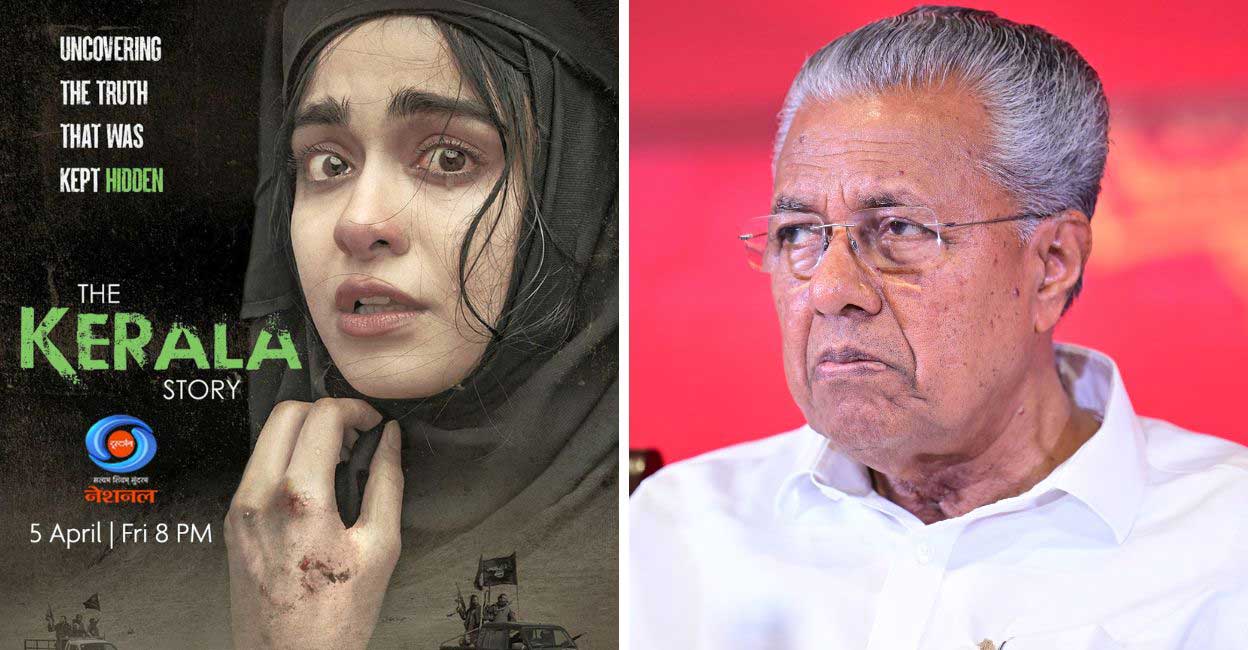 A poster on the screening of The Kerala Story on Doordarshan. Kerala Chief Minister Pinarayi Vijayan. 