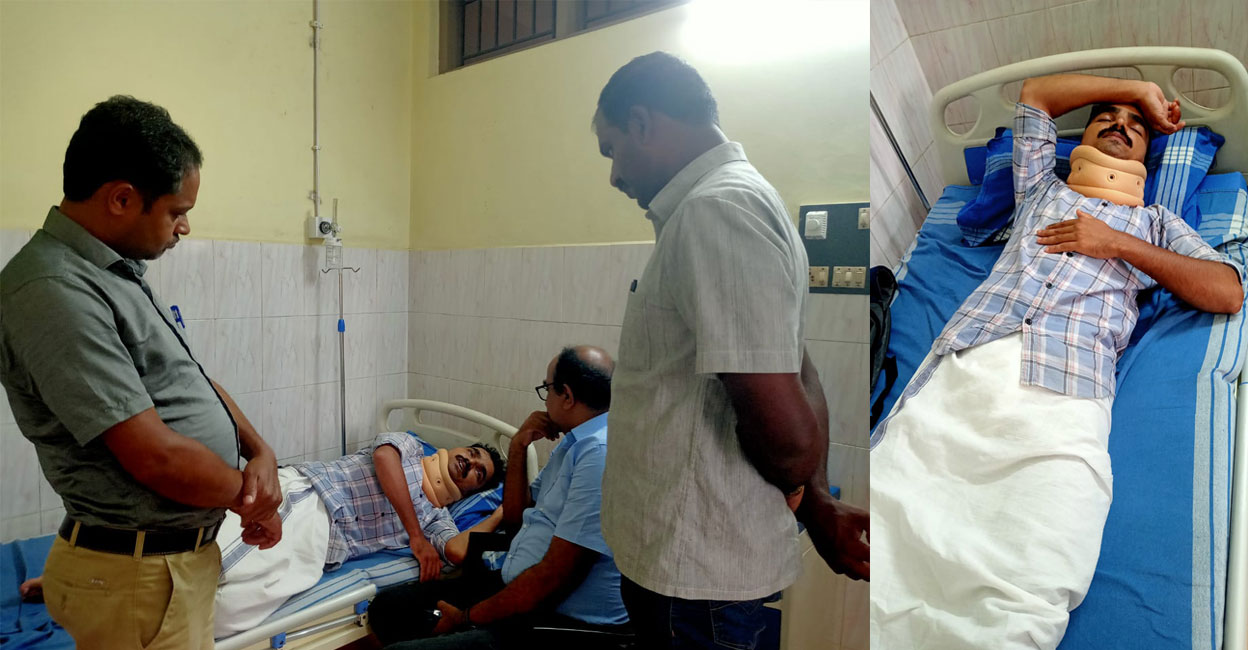 cpm-assault-rajith-kumar-madayi Rajith Kumar P, who was allegedly assaulted by CPM workers, is admitted to a hospital in Payyannur. Photos: Special arrangement