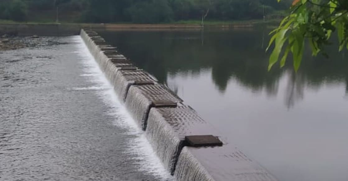 River Kabani overflowing at the checkdam at Koodal Kadavu, near Pulppalli, Wayanad. Photo: Special Arrangement.