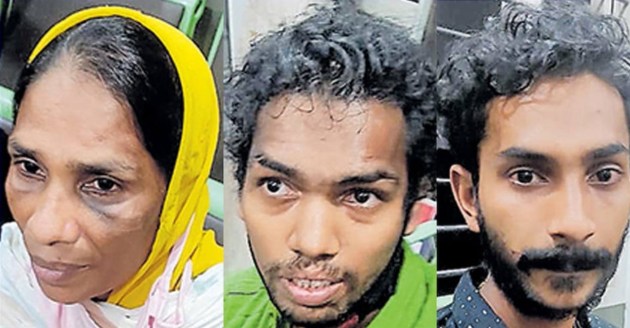 The accused, Rafeeqa Beevi (52), her son Shafeeq (25) and her friend Al Ameen (28), were arrested by the Vizhinjam police on January 15, 2022. Photo: Special arrangement. 