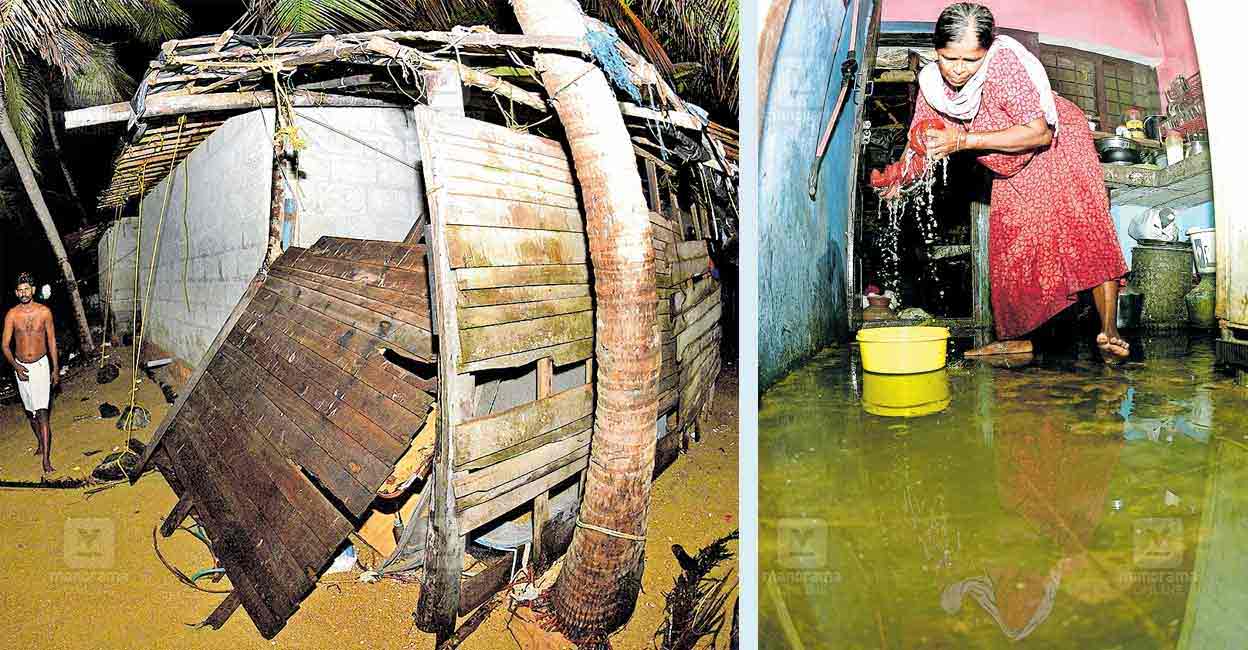 Sea water enters homes in West Hill, Kozhikode as part of kallakadal phenomenon. Photo: Manorama