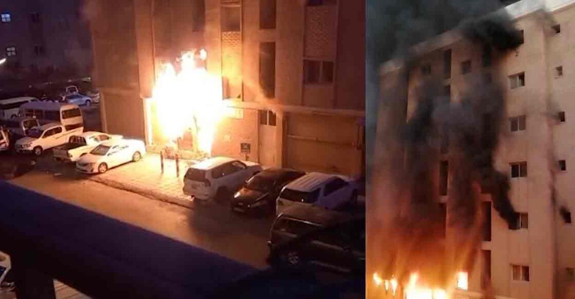 Six-storeyed building at Mangaf block in Kuwait's Ahmadi Governorate catches fire. Photo: Manorama News