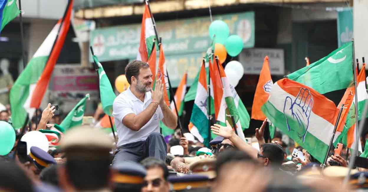 Rahul Gandhi during a roadshow in Kerala after victory in Wayanad. Photo: Special arrangement