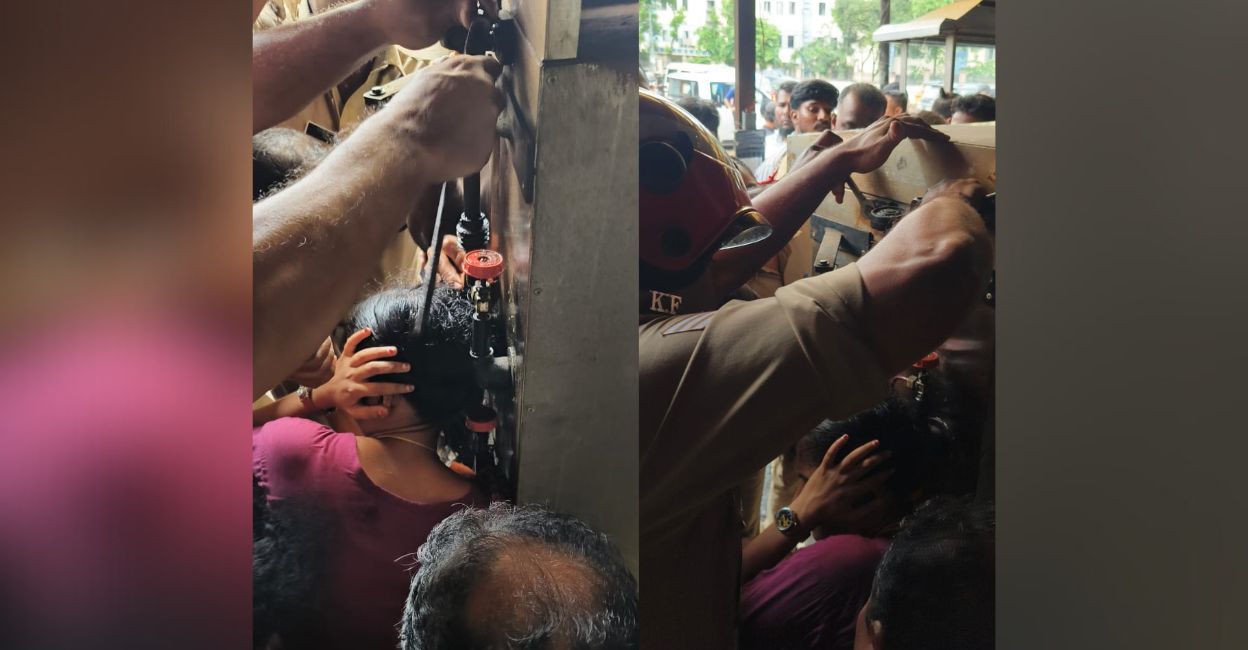 The fire safety team reached the restaurant and initially tried to dismantle the machine. However, it proved difficult and the woman was in pain. Later they cut the hair of the woman. Photo: Special Arrangement
