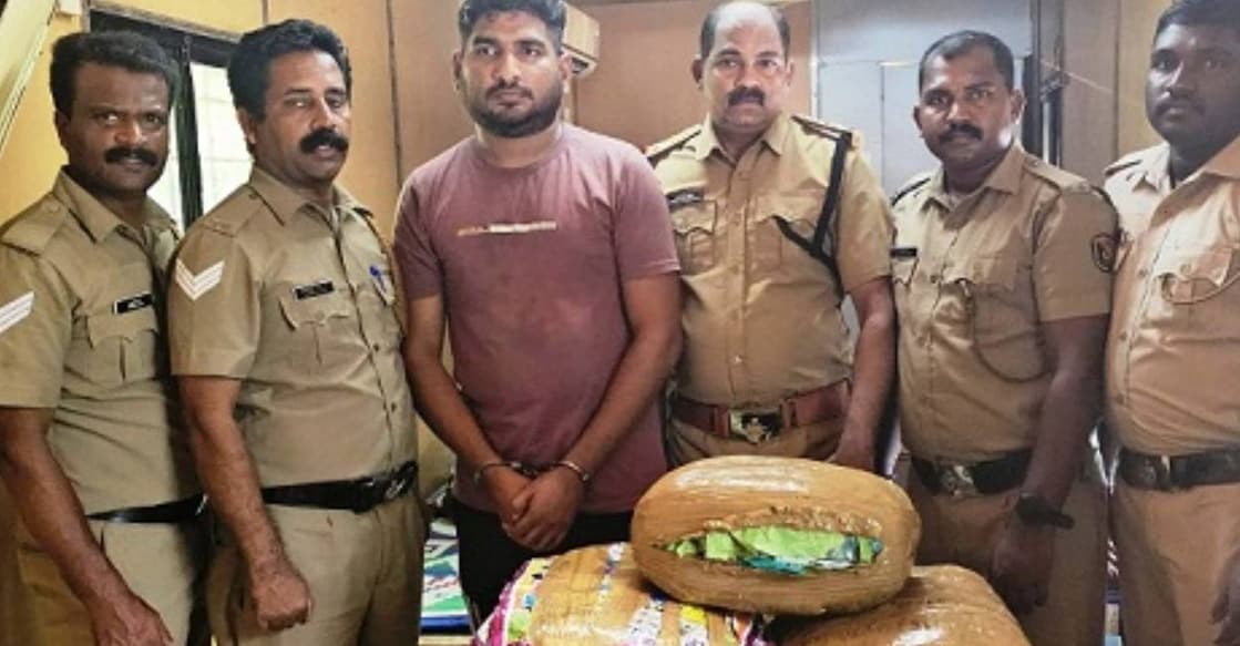 Police recently arrested Muhammed Haris, 34, a native of Kannur, with 16.15 kg of ganja at Muthanga inter-state border check-post, near Sulthan Bathery, Wayanad. Photo: Special Arrangement