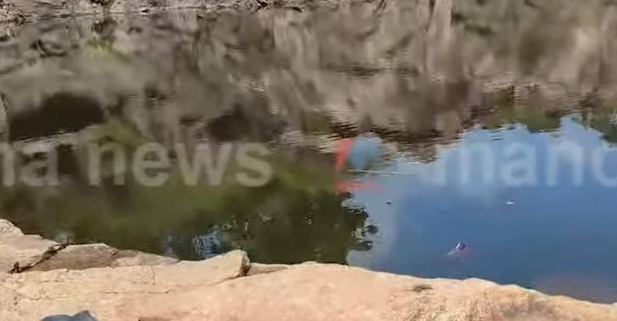 The pond in which the children drowned. Photo: Screengrab/ Manorama News