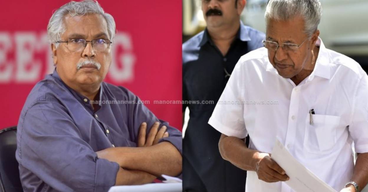 CPI state secretary Binoy Viswam and Chief Minister Pinarayi Vijayan. Photo: Manorama News