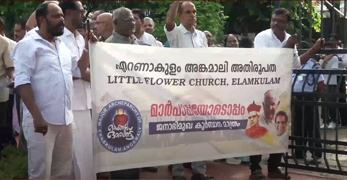 In defiance of the directive, the laity at Elamkulam Little Flower Church, Ernakulam, tore down the circular and discarded it into a waste bin after Sunday's Mass. Photo: Screengrab: Manorama News