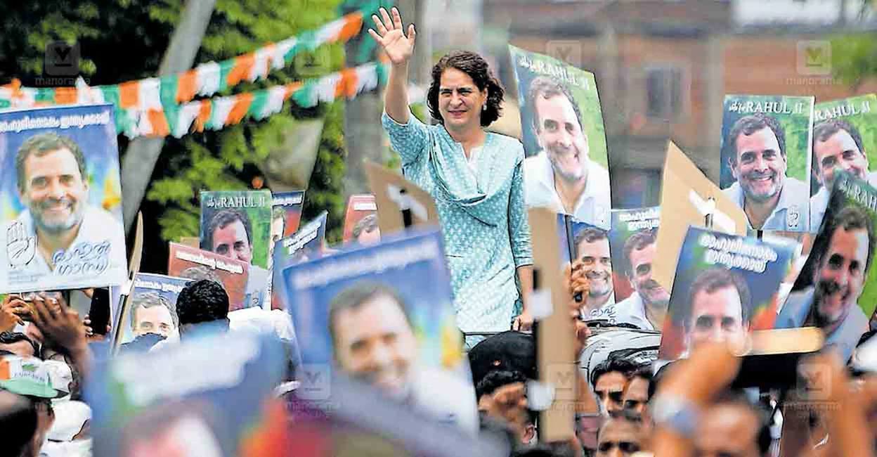 Priyanka Gandhi during a roadshow in Wayanad. File Photo: Manorama. 