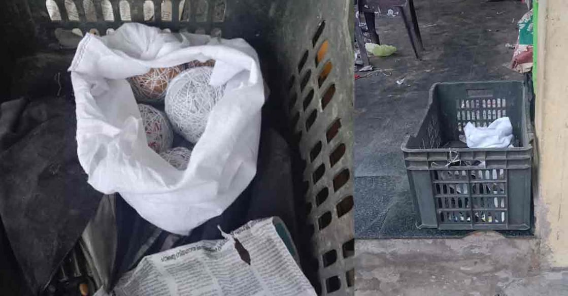 The bombs were found in an open plastic cover kept inside a box used for storing tomatoes. Photo: Special arrangement