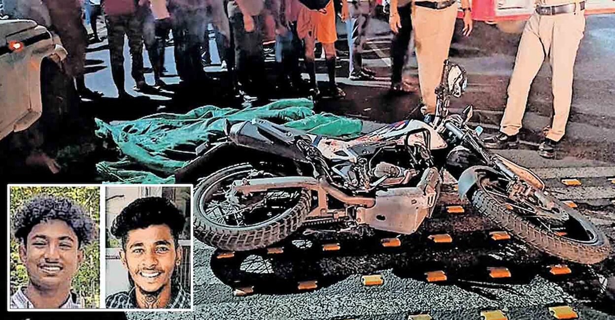 (1) Adityan, Induchudan (2). Scenes from the accident that struck two youths near Udayamperoor Pattamile median.