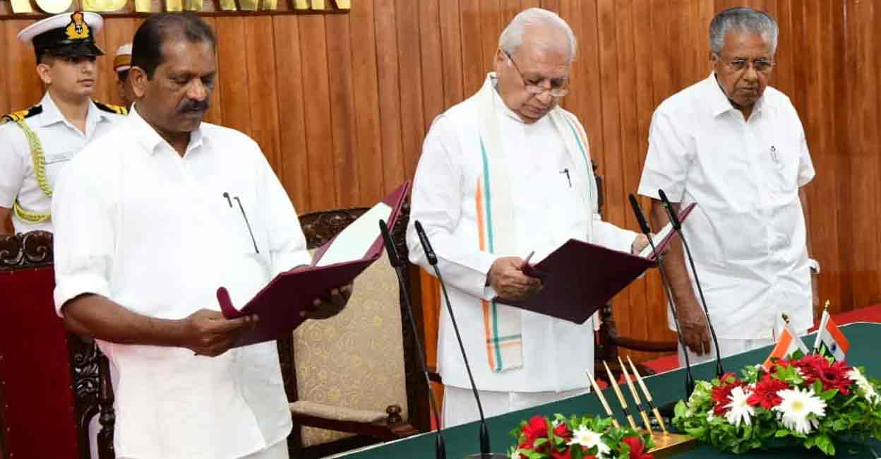 Article Image-Haritha - 2 OR Kelu takes oath as Minister. Photo: Special Arrangement