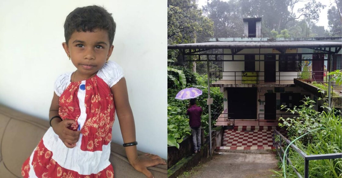 1) Marina, who got injured following an accidental fall at Kallar anganwadi in Idukki. 2) The anganwadi building. Photos: Special arrangement. 