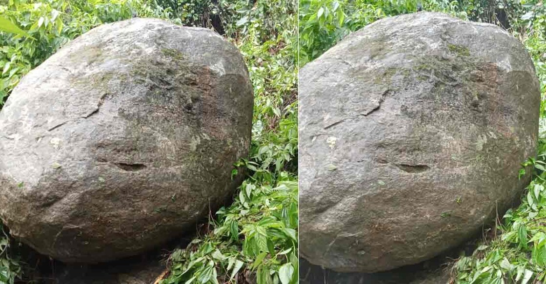 Boulder rolls down slope at Koorachundu in Kozhikode. Photo: Special arrangement