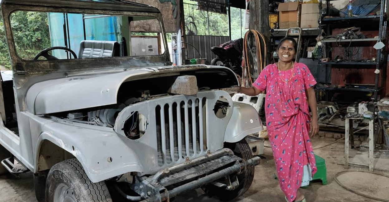 Vijayarani learns new trends in vehicle painting from YouTube and her workshop has a dedicated customer base. Photo: Special Arrangement.