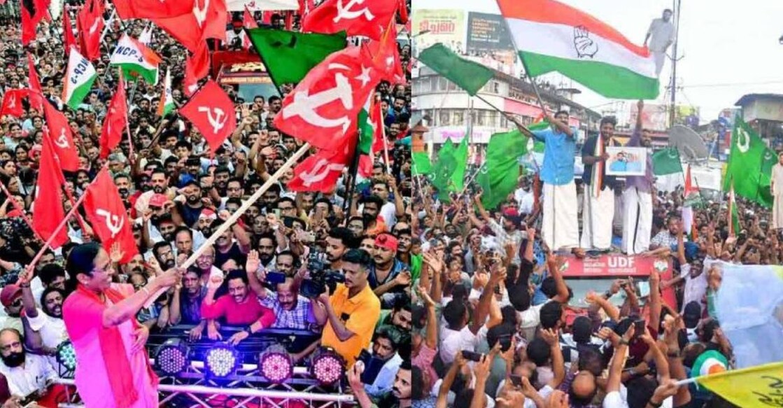 KK Shailaja and Shafi Parambil during election campaign. Photo: Manorama News