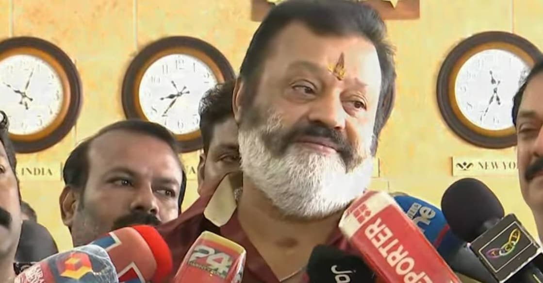 suresh-gopi-c Suresh Gopi addresses media in Thrissur. Screengrab: Manorama News