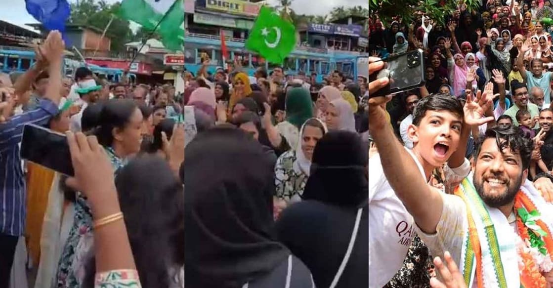 Screengrab from a video of Muslim Women dancing at Panoor while celebrating Shafi Parambil's (right) victory from the Vadakara Lok Sabha Constituency. 