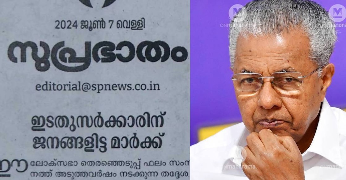 suprabhatham-pinarayi Editorial Page of Samastha daily and Chief Minister Pinarayi Vijayan. Photo: Screengrab/ Manorama News