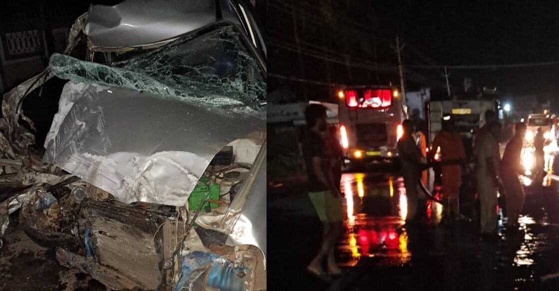 The car collided head-on into the tourist bus in the wee hours of Sunday. Photo: Special Arrangement