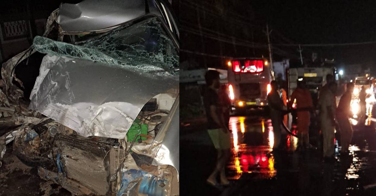 The car collided head-on into the tourist bus in the wee hours of Sunday. Photo: Special Arrangement