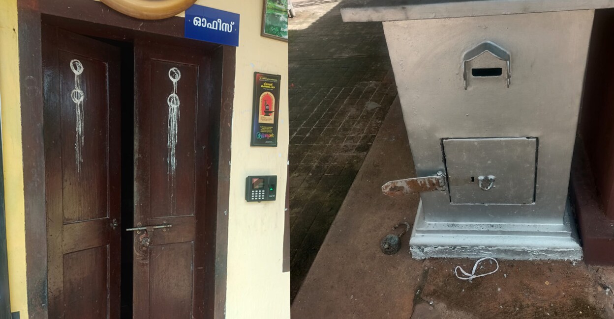 Doors of the temple office broken, hundis smashed open. Photo: Special arrangement.