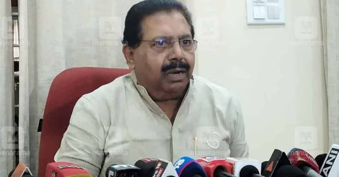 NCP (S) leader P C Chacko addresses media in Kochi. Photo: Manorama