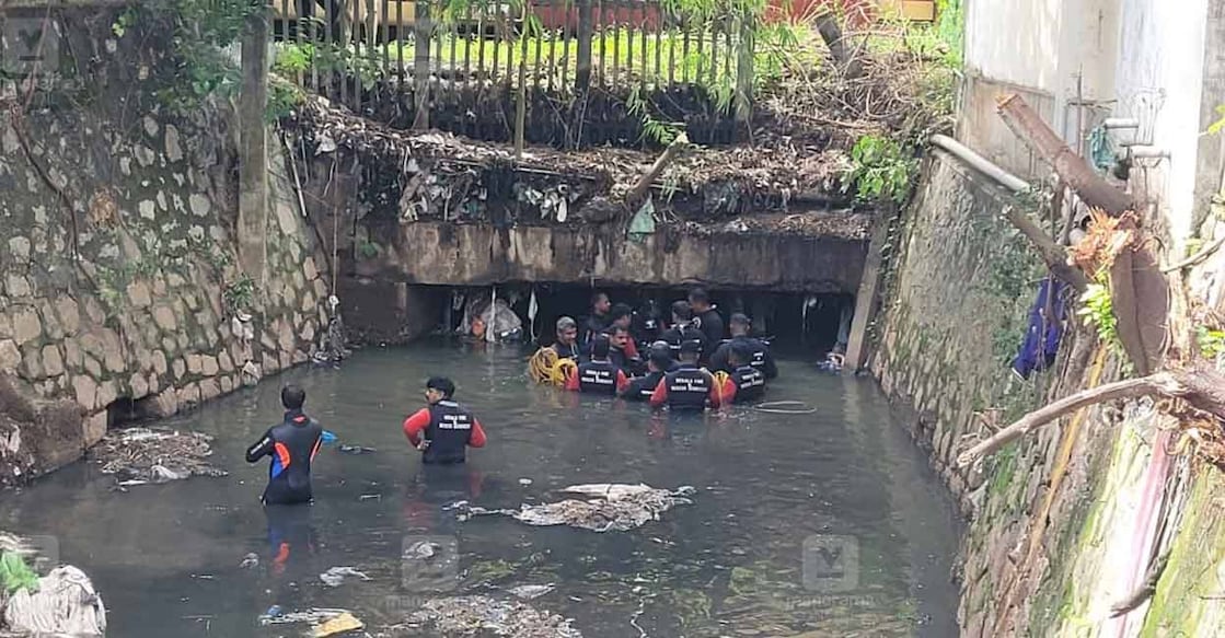 A joint search operation by the NDRF and Fire Force is underway to find Joy, with a Navy team from Kochi set to join the efforts on Sunday. Photo: Manorama Online. 