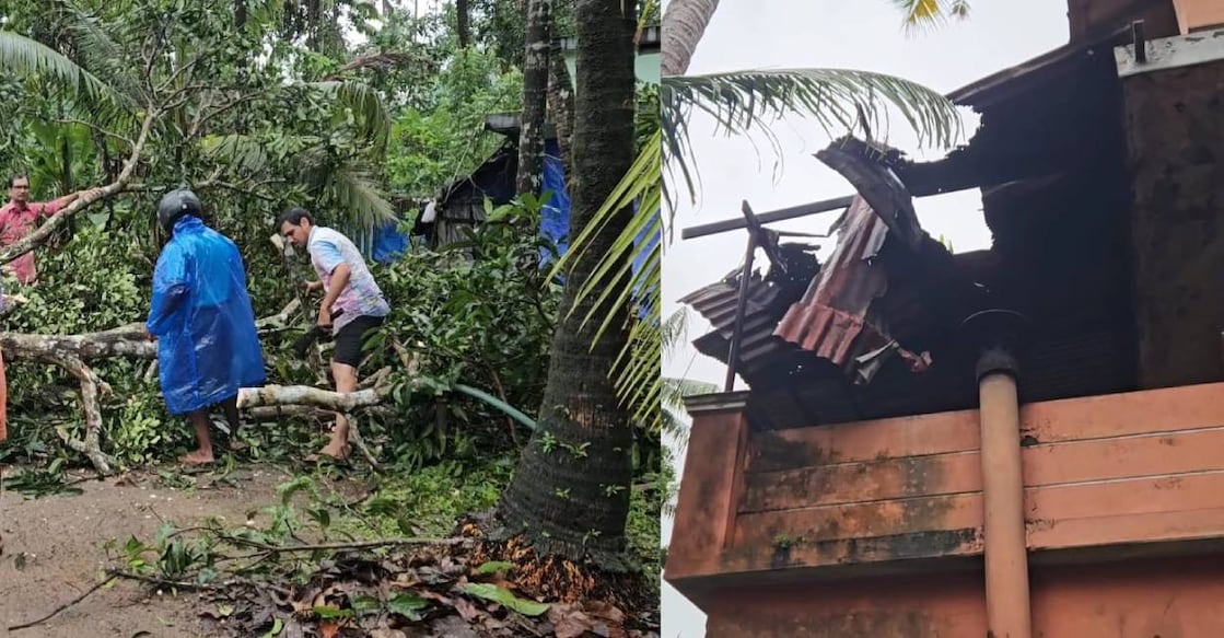 wind-guruvayur-damage Several houses suffered severe damage with their roofs blown away, and trees and power lines were uprooted in the wind. Photo: Special Arrangement