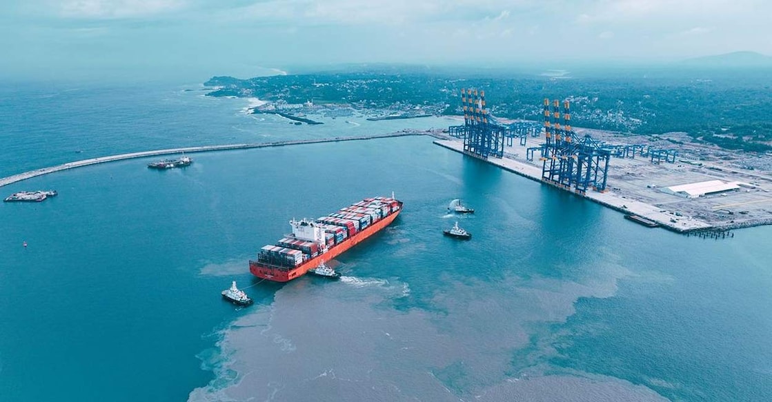 Container ship San Fernando reaches Vizhinjam International Seaport Limited (VISL), in Thiruvananthapuram, on July 11, 2024. The container ship from China berthed at Kerala's Vizhinjam Seaport marking the first arrival of such a vessel at India's largest transshipment port. Photo: Instagram @vizhinjamseaportofficial