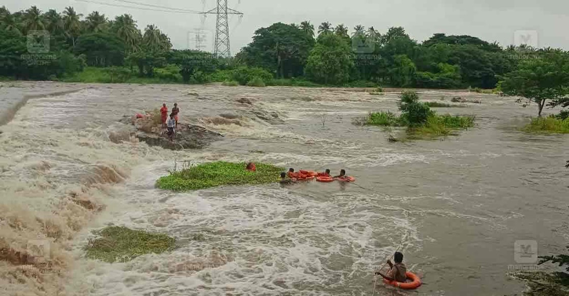 Fire force personnel rescue 4-member team from Chittoor river in Palakkad. File Photo: Manorama