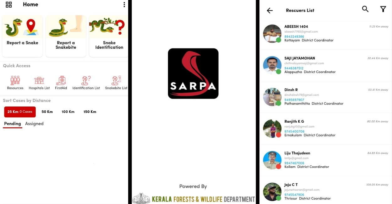 sarpa-app-ls Screengrabs from the Sarpa application, an initiative by the Kerala Forest Department.