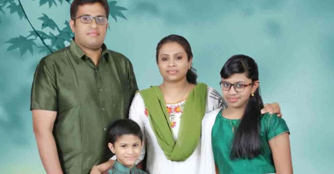 Mathews Mulakkal, his wife Lini Abraham, and their two children. Photo: Special arrangement