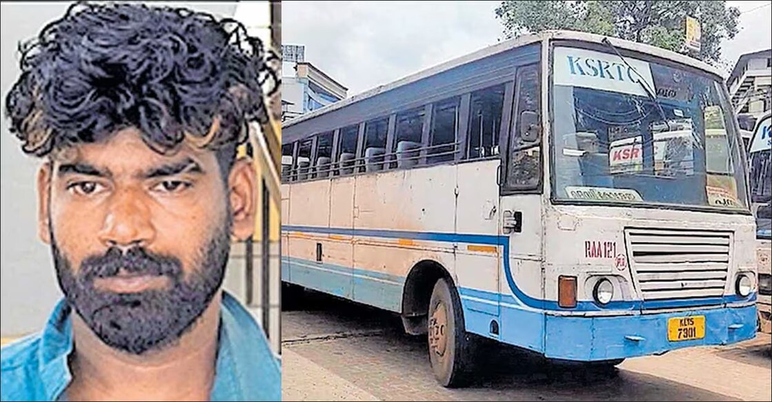 Bineesh Kumar (23) drove the bus away from near the Punalur KSRTC depot. Photo: Manorama.