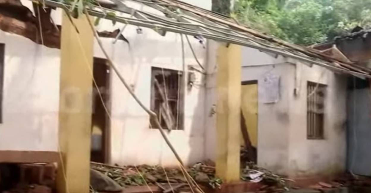 House destroyed in the quarry collapse. Photo: Screengrab/ Manorama News