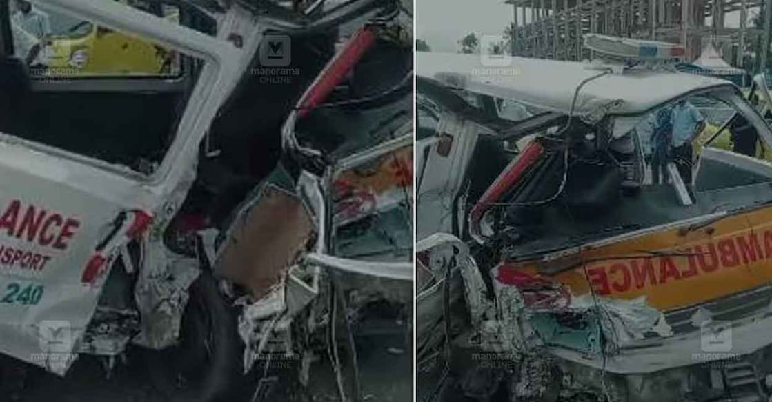 ambulance-accident-cherthala The ambulance was crushed in the collision.