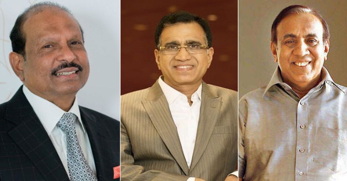 Industrialists M A Yusuff Ali, T S Kalyanaraman and Ravi Pillai.