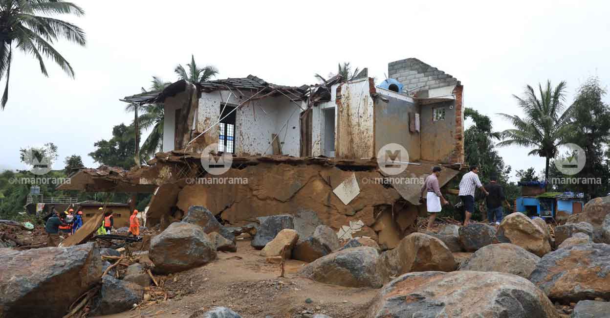 Boulders and debris surround a house at Chooralmala that was destroyed in the landslide on July 30. Photo: Special arrangement/Albin Mathew

