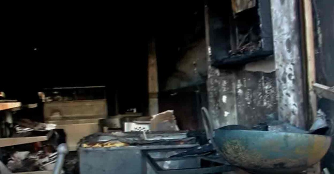 The tea stall was completely gutted in the fire. Photo: Screengrab/Manorama