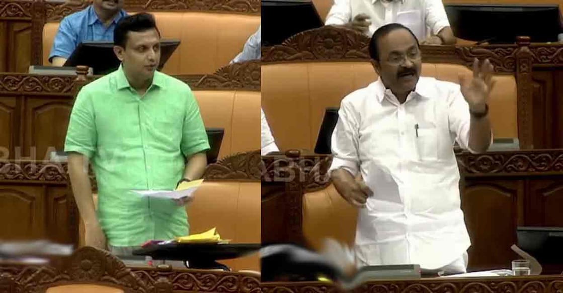 riyas-satheesan-assembly PWD and tourism minister P A Mohammed Riyas, Opposition Leader V D Satheesan. Photo: Screengrab/Sabha TV