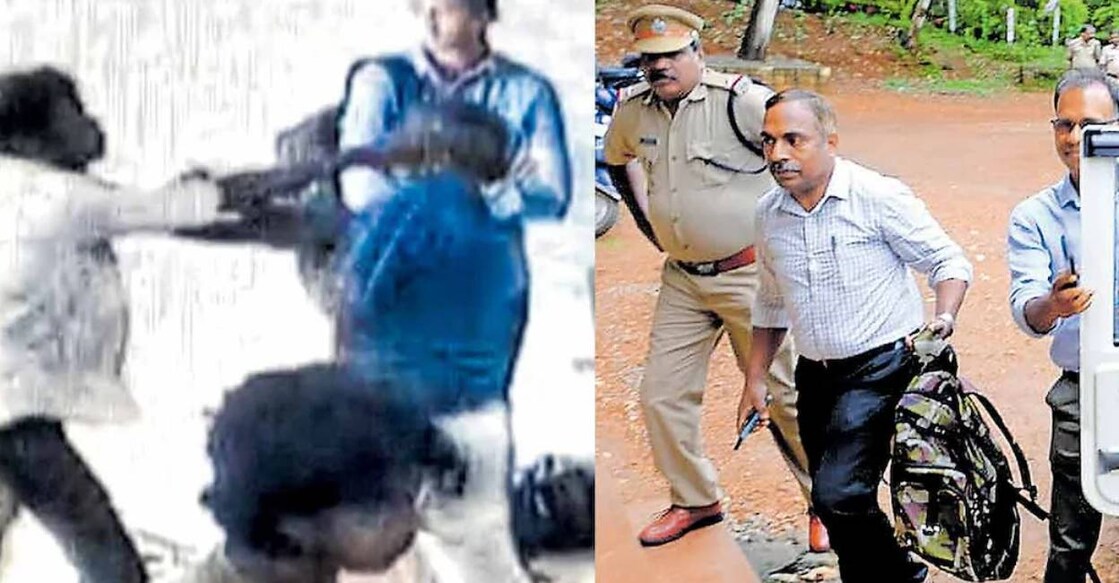 Principal arrives at Gurudeva College with police protection on Friday. Photo: Manorama