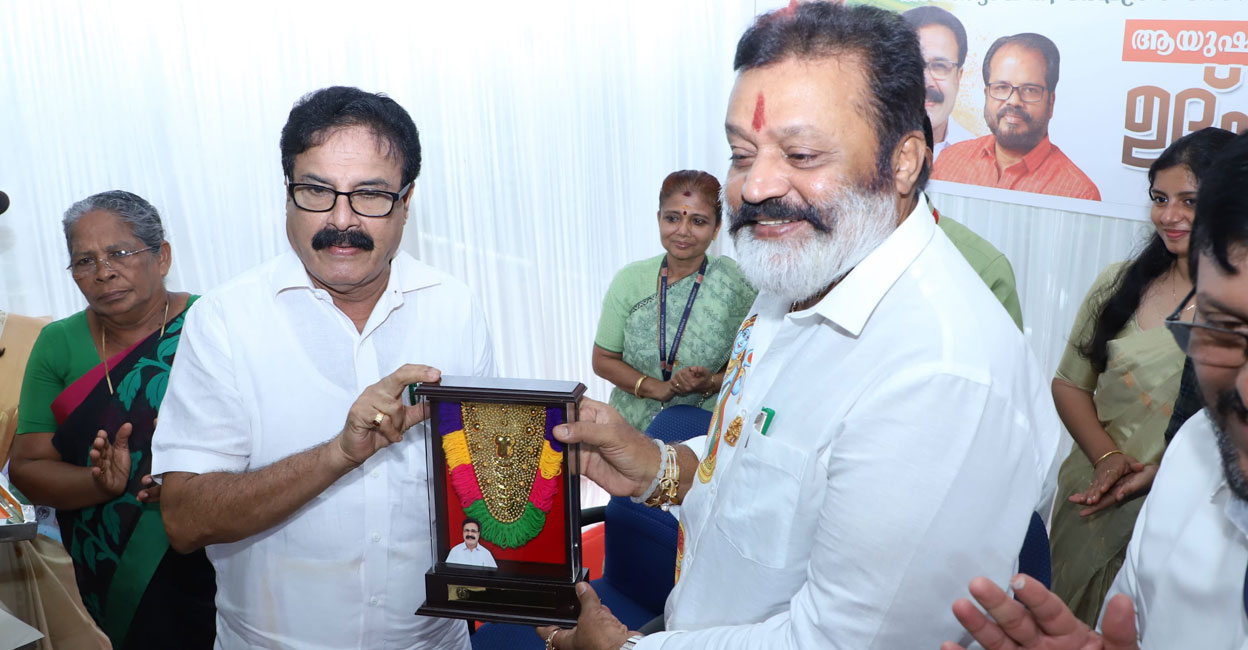 mk-varghese-suresh-gopi Thrissur Mayor M K Varghese with union minister Suresh Gopi during an event at Ayyanthole in Thrissur. Photo: Special arrangement