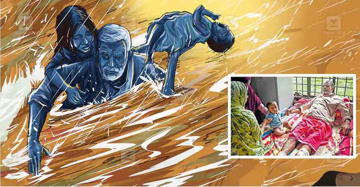 Moidu found Ramsheena standing on the cot, screaming. The baby in her arms, too, was crying loud. Illustration: Manorama. 