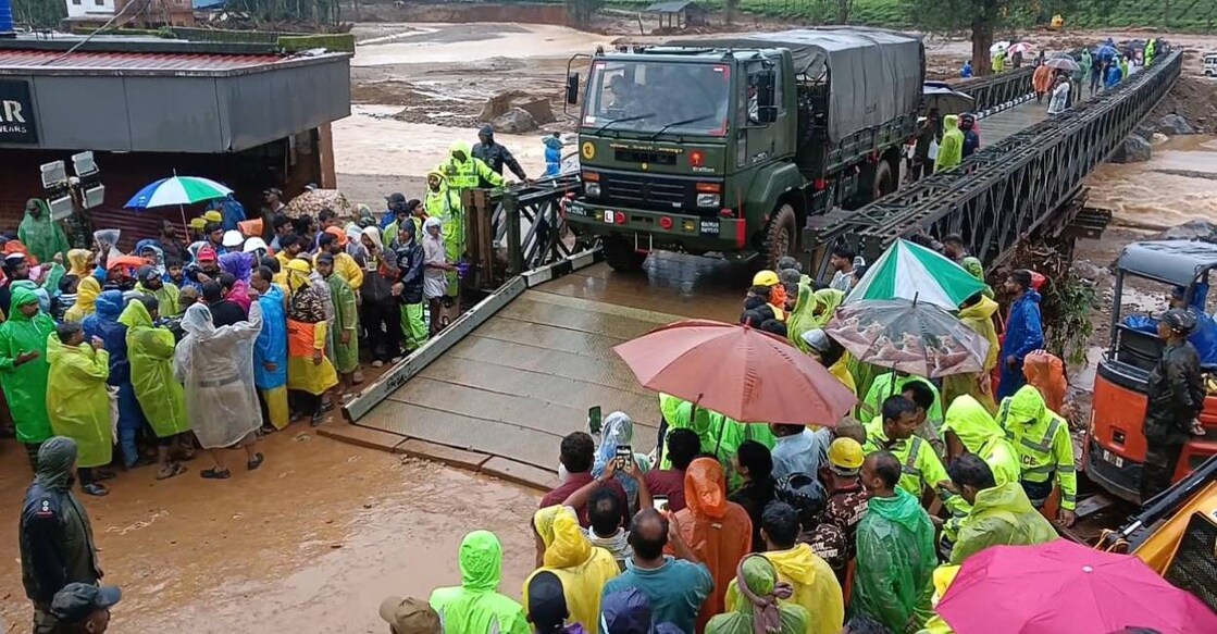Army rolls out Stallion truck to test the structural integrity of the Bailey bridge they built in 31 hours at Chooralmala. Photo: Special Arrangement