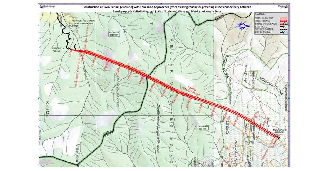 Connectivity map of the proposed twin tunnel connecting Kozhikode and Wayanad. Source : Project files